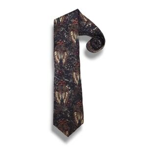 Vintage Ron Chereskin Silk Necktie Abstract Botanical Floral Black Burgundy OS